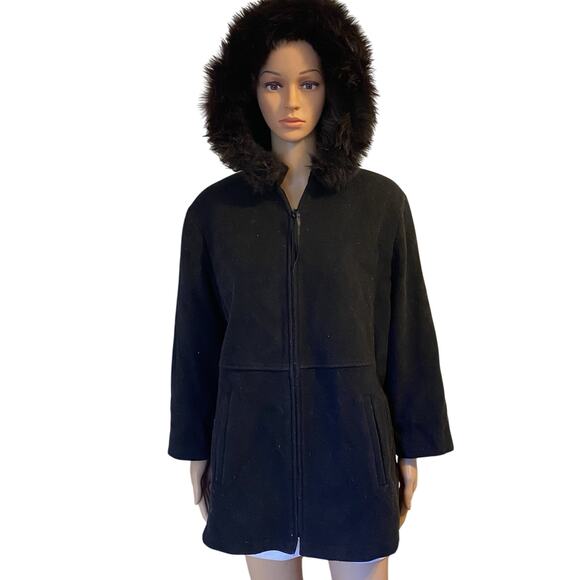 Forecaster of Boston Winter Black Coat FoxFur Collar WoolNylon Women 12 OldMoney - Picture 1 of 10